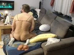 Gay femboy, male sex toys, fishnet fuck
