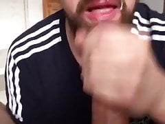 guy sucking cock with cum