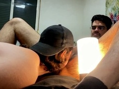 Young guy gives an enthusiastic blowjob to a huge cock