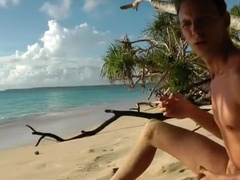 Self fisting, jerking off, wazoo play - on beach in Tonga