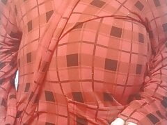 Fat boy teasing in a robe