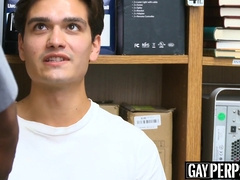 Thieving twink cums hard after police interracial threesome