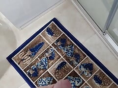 Hairy bear shows off his huge cock and masturbates