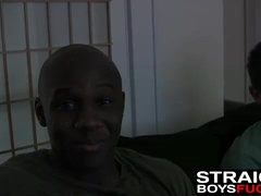 Black stud and white guy have threesome with skinny babe