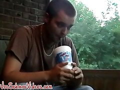 Amateur stud strips naked and masturbates to cum explosion