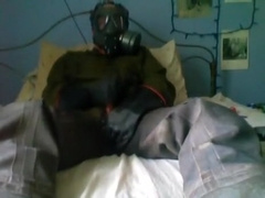 jerking it in some rubber stuff