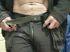 Task to flash his uncut dick in workplace bathroom