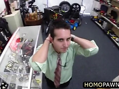 Fat ass cock sucker dude caught stealing and the shop and gets ass banged fucked