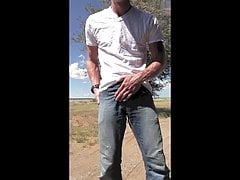 Wetting and jerking off at a highway rest area