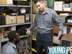 Kinky cops Parker Payne and Nic Sahara fuck in the backroom