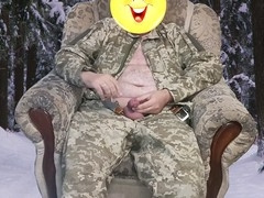 Ukrainian Soldier masturbates in the snowy forest