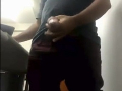 MILKING HIS BIG UNCUT BRAZILIAN DONKEY DICK AT WORK 5