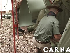 ScoutBoys Chiseled Scoutmaster barebacks cute hairless twink in tent