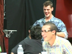 Watch this guy take on a rock-hard pecker like a champ, gulping it down like a true champ!