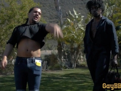 Black muscle licks asshole bottom before without a condom pulverizing in duo
