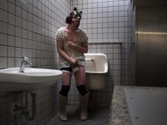 Asian Crossdresser Ayumi Getting Off Public Rest Room 009