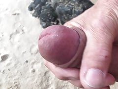 Beach wank and cum