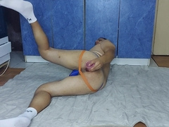 Very First tear up on fake penis with 25cm in elderly building