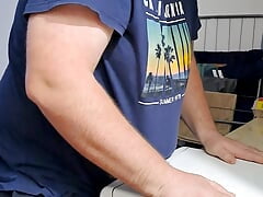 sexy bearded guy makes a dishwasher for him to rub his cock