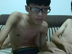 two asian Boys with glasses Anal bang