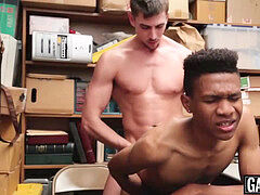 Cute ebony thief naked ravaged by gigantic dicked security guy