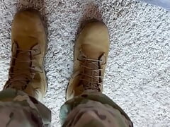 Full video - jerking off in my uniform and with boots on - shooting a load in some white briefs