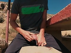 Cumshot on a public picnic table