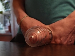 2 dudes take turns drilling a spandex slot and jizz inwards it.