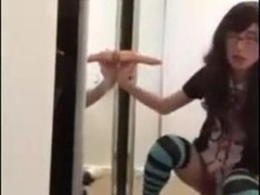 Crossdressing student porks and deep-throats