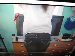Cum on a pair of my girl's jeans while watching her video.