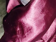 Handjob with maroon satin silky suit of nurse (23)