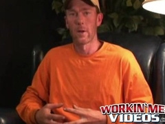 Mature amateur gay strips after an interview and jerks off
