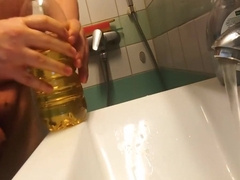 Sexy Hairy Superchub Pisses Big 1l Bottle Full & Washes His Uncutcock And Masturbates Big Cum Load On Himself Must Watch