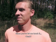 Czech guy enjoying his first time jerking off outside without a condom