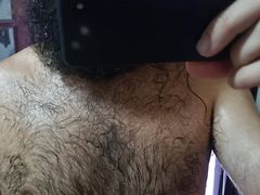 Sweaty hairy after training, showing his sweaty body and feet.