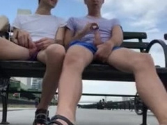 2 dudes tugging of in public