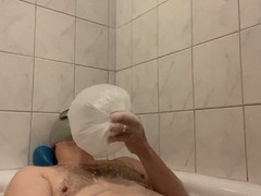 Latex twink gets double release with big cock cumshot