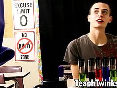 Twink student Nick Simpson bends over for gay teachers cock