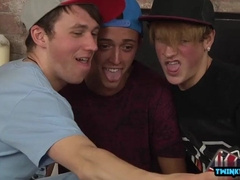 Jizzed on by two big dicks, two boys and a girl get their share of beef
