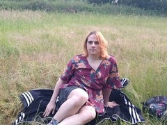 Slutty femboy playing with toys in the great outdoors