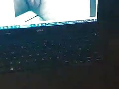 Paul shoots a huge cum load over my nylon covered pussy