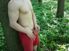 Super-fucking-hot Viktor scrubs his hefty salami outdoors and practices a ginormous climax