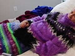 Sweater Fetish Mohair and Angora. In a fleece sweater bed with several of my fetish sweaters for a little fun.