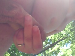 Naked jack off in the wood
