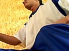 Horny football guys barebacking at the gym