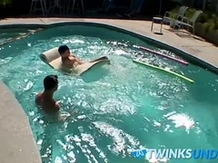 Zack Randall gives athletic Mike Roberts handjob by the pool