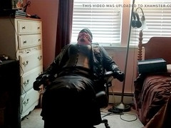 Crossdresser gets tied up on the stool for some BDSM fun