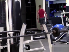 Handsome young man pleasured with anal slamming in the gym