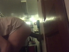 Juggling on a monster big black cock fake penis!