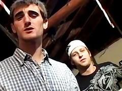 Gay twinks take strip their clothes before jerking off together